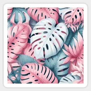 Pastel Pink Monstera Tropical Leaves Sticker